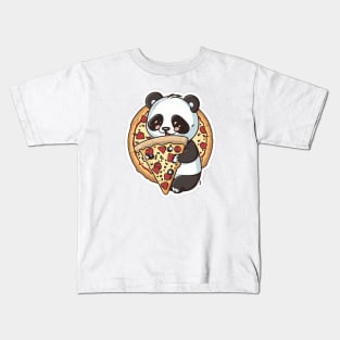 Cute Cartoon Panda Eating Pizza Funny Kawaii Kids T-Shirt